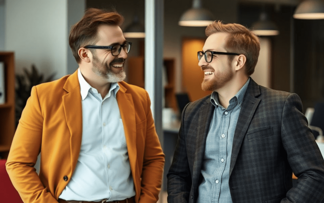two people talking happily